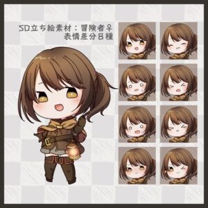 [同人][DL]【RJ01667075】【SD立ち絵素材】冒険者♀【表情8種】【.MimiC.】